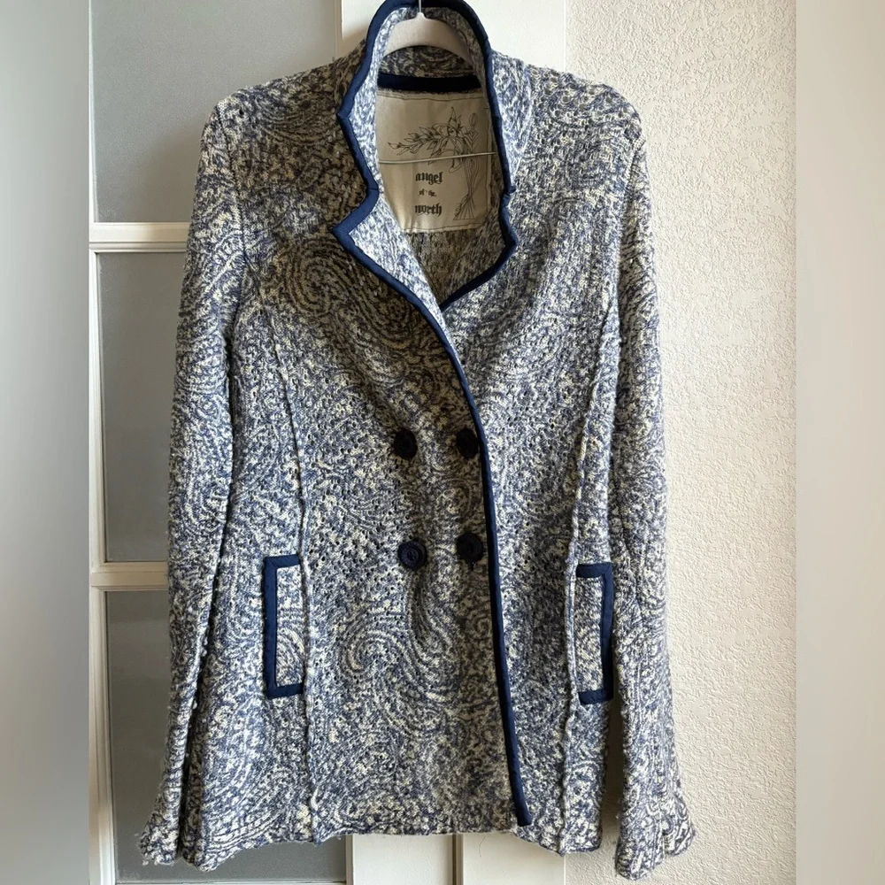 Angel of the North - Women’s Paisley Lace Wool‎ Jacket - Medium - Blue & Gray - Picture 4 of 9
